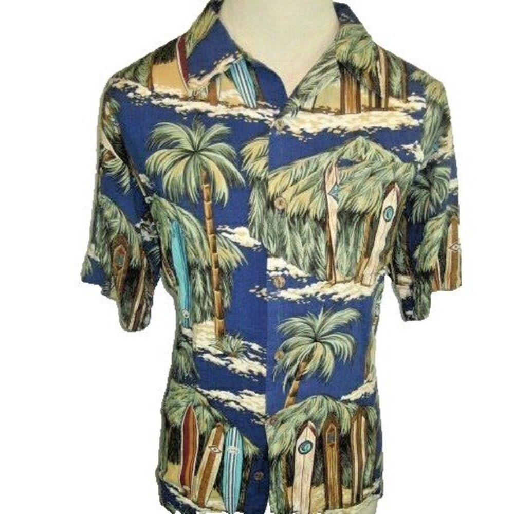 Mens Pacific Blue Multicolor Hawaiian Aloha Island SS Casual Shirt sz M